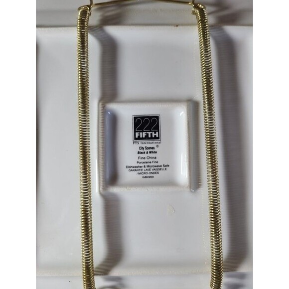 222 Fifth City Scenes Eiffel Tower Plate 8" Square Black & White Fine Porcelain - Picture 4 of 6